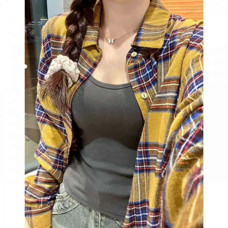 Camicia donna Dopamine Tender a quadri in tessuto plaid, stile coat leggero, con colletto e bottoni, di marca Valstrend shop.