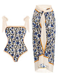 Costume da bagno donna in chiffon con slip a vita alta e stampa, due pezzi con gonna a copertura, marca Valstrend.