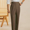 Men's Striped Double Pleated Straight Leg Pants