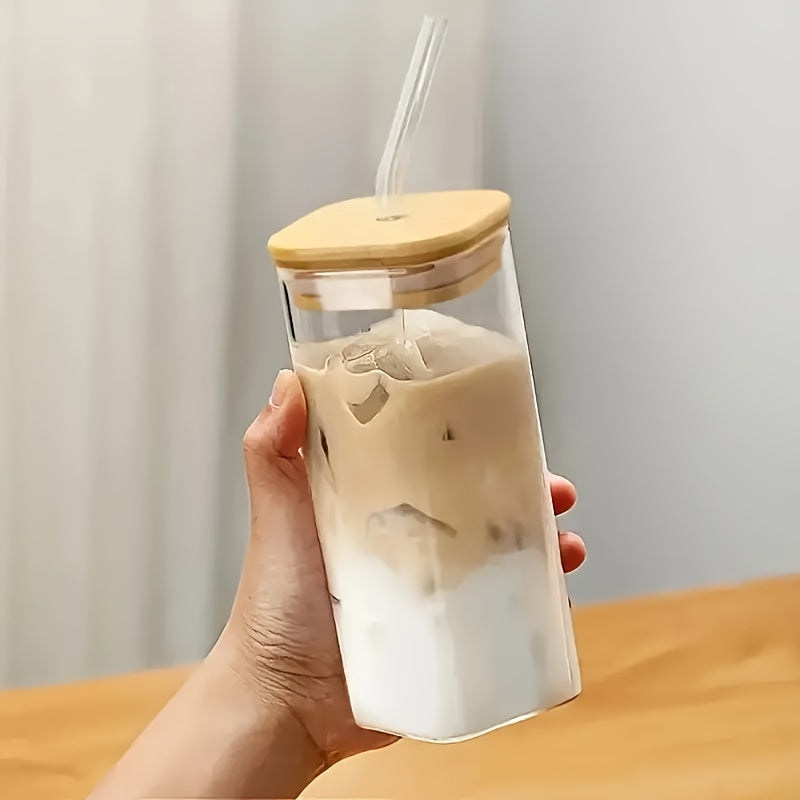 Tazza in vetro resistente al calore con coperchio e cannuccia, ideale per caffè, tè, latte, sostenibile e senza piombo.