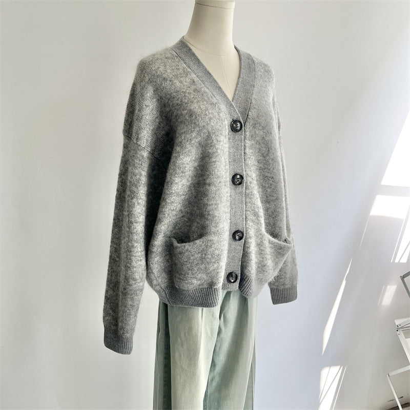 Cappotto in lana a maniche lunghe e spesse per donna, maglione lavorato a maglia, color crema, vestibilità comoda, stile invernale.