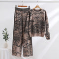 Knitting Patterns Two-piece Set Pullover Long Sleeve Sweater High Waist Wide Leg Top Suit