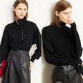 Maglione retrò casual da donna Valstrend con collo alto morbido e stile rilassato, tessuto soffice e design elegante.