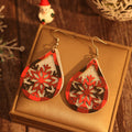 Orecchini in pelle a doppio strato con fiocco di neve vuoto, motivo tartan rosso e nero, stile elegante Valstrend.