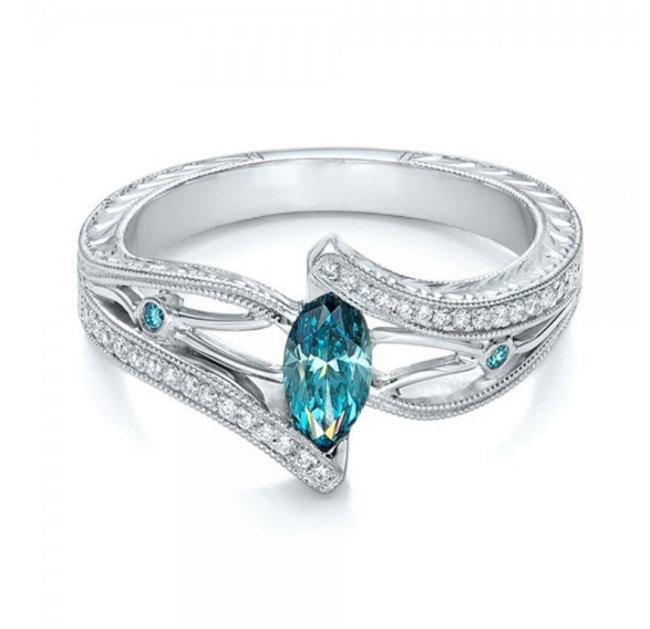 Anello di nozze di lusso Valstrend con acquamarina e topazio europeo e americano, pietre preziose incastonate in oro.