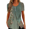 T-shirt casual a maniche corte stampa fashion femminile, fake due pezzi, marchio Valstrend, stile trendy e moderno.