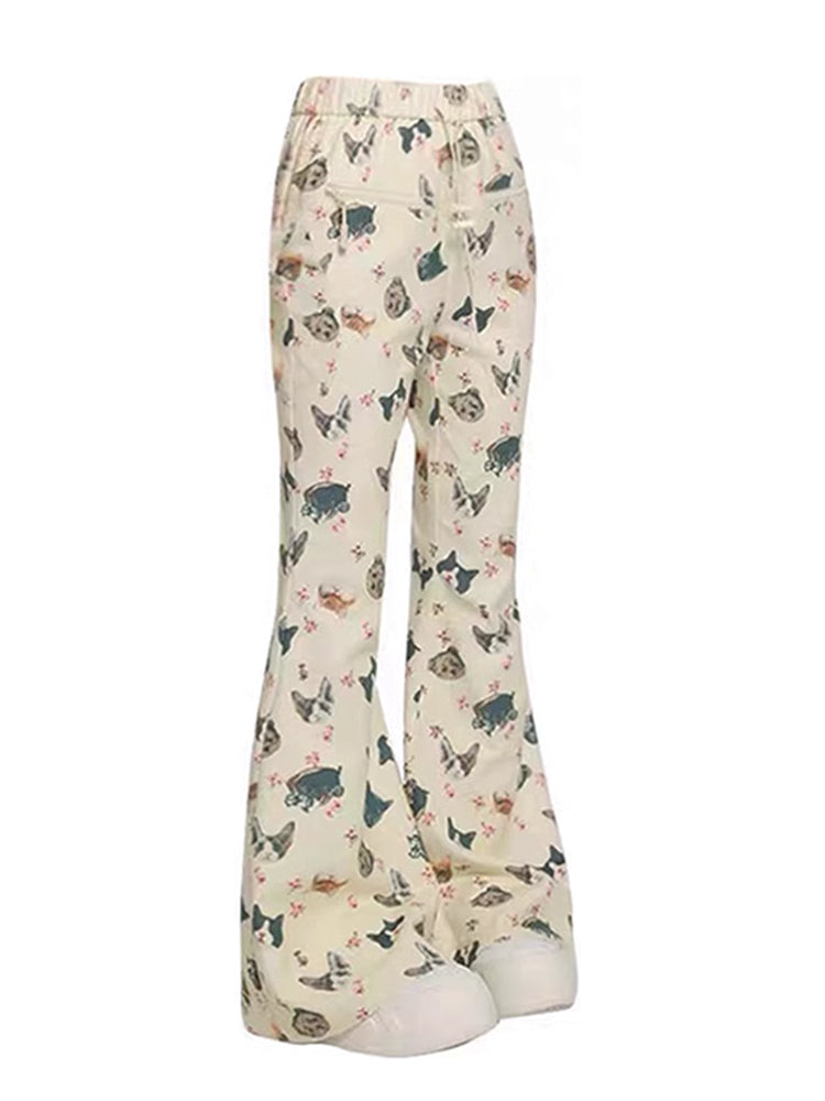 Pantaloni a campana con stampa graffiti dipinti a mano, donna, stile casual e colorato, marchio Valstrend shop.