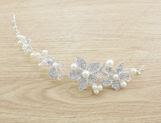 Set di gioielli da sposa Valstrend con farfalla, perle, tre pezzi, tiara e catena delicata per il matrimonio