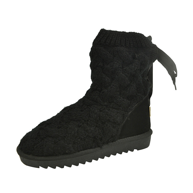 Snow Boots Women's Wool Strap Round Toe