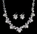 Set di gioielli da sposa Valstrend con collana e orecchini in diamanti e perle, decorati con foglie, perfetti per matrimoni.
