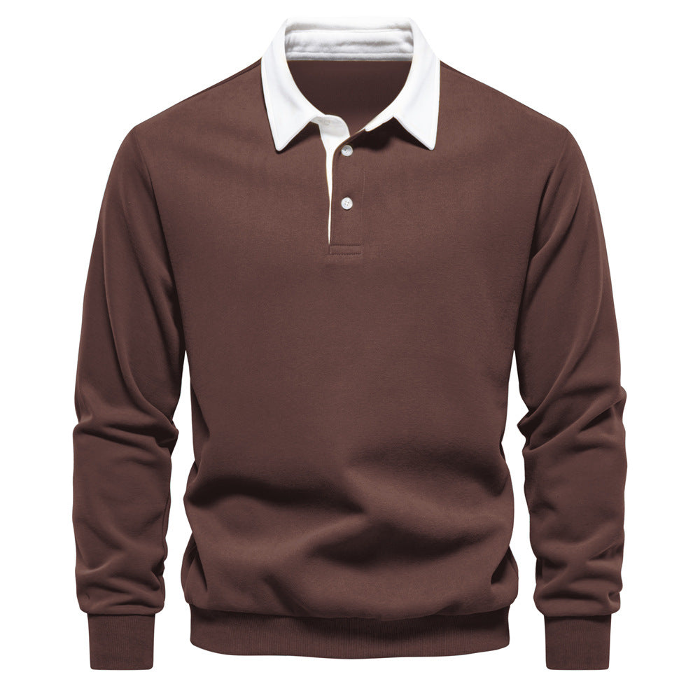 Felpa con cappuccio a collo polo a maniche lunghe, stile trendy europeo, marca Valstrend Shop, vista frontale.