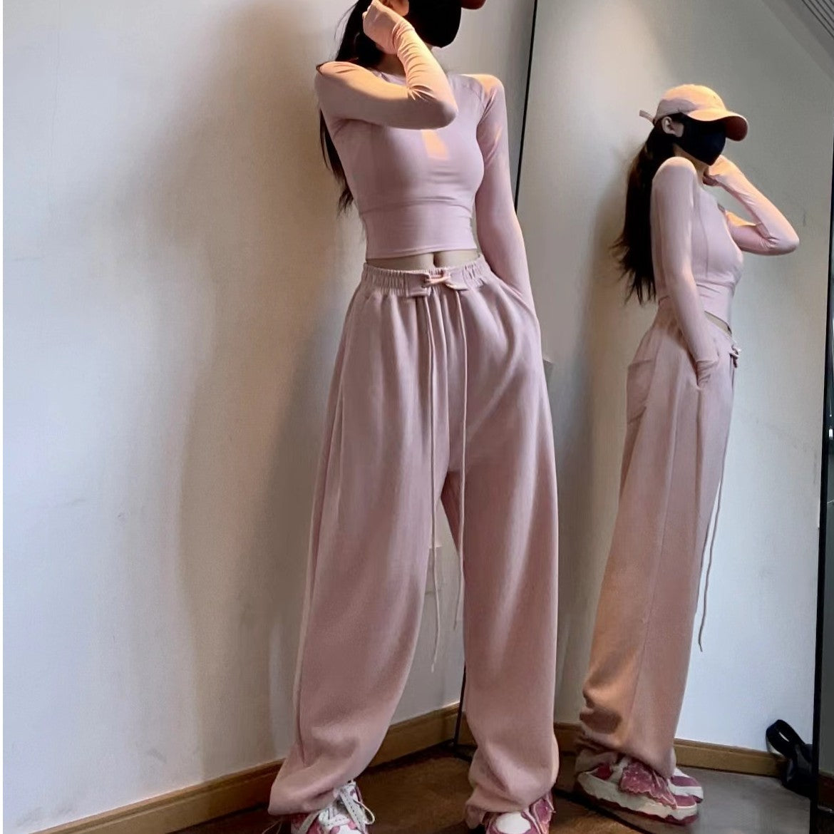 Sports Pants Female High Waist Drawstring Sweatpants Slim Casual Wide Leg Dancing Long