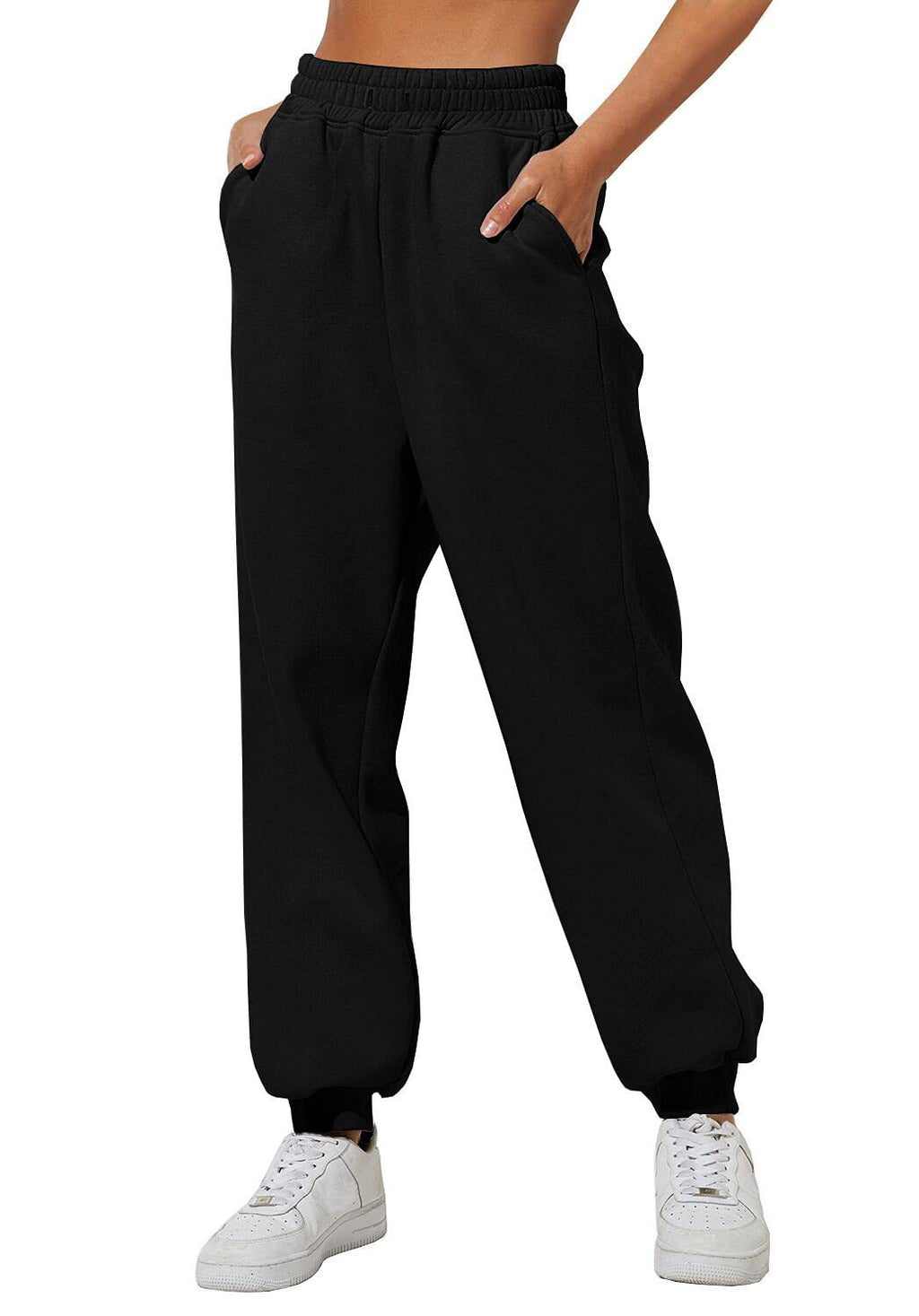 Pantaloni jogger donna Valstrend con vita alta, tasche, comodi, in tessuto morbido, stile casual e rilassato.
