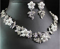 Catenina da sposa in lega con foglie e perle, set di gioielli da matrimonio coreano con collana e orecchini in stile romantico