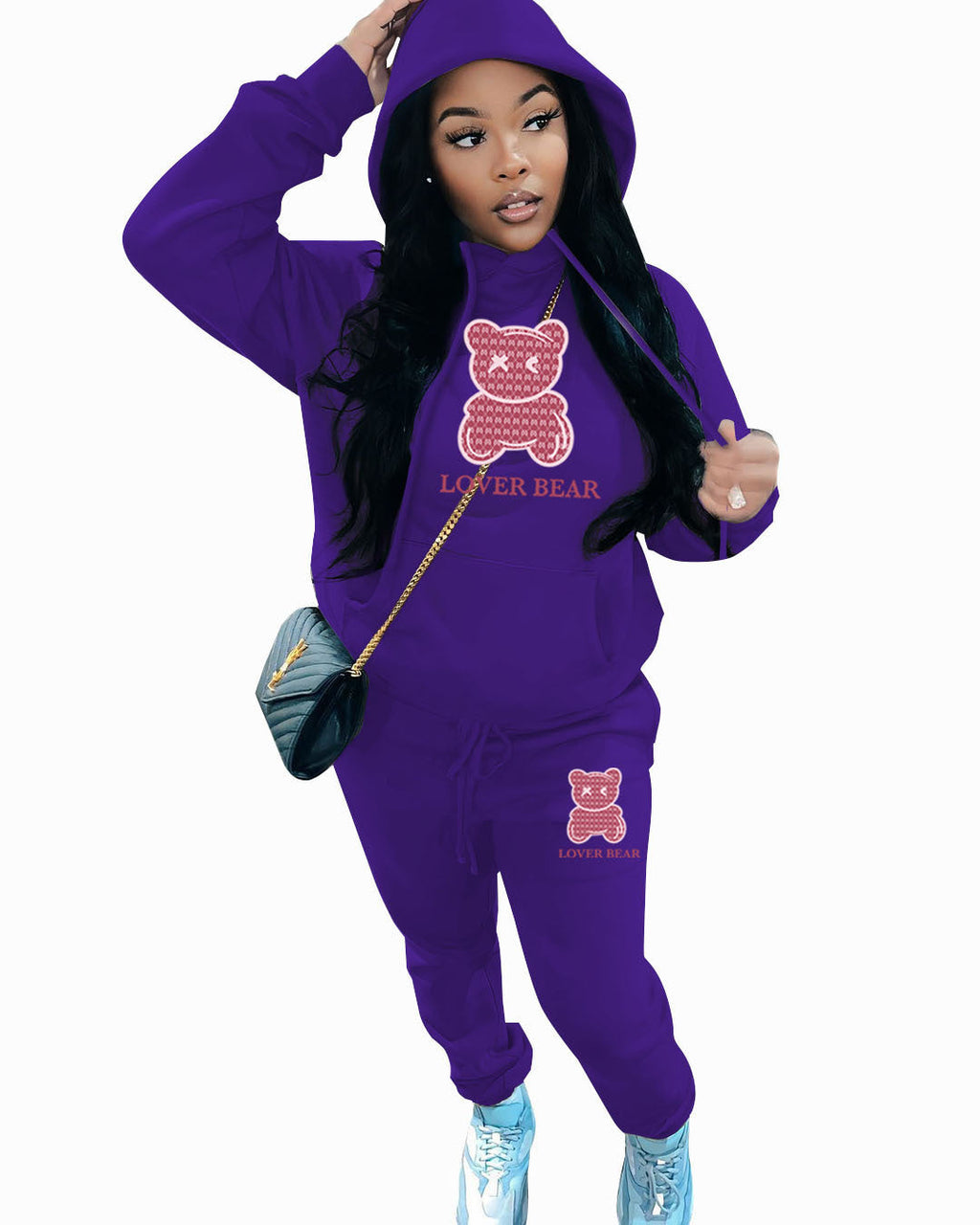 Completo donna Valstrend con felpa con cappuccio e pantaloni sportivi coordinati, tessuto morbido e stile casual.