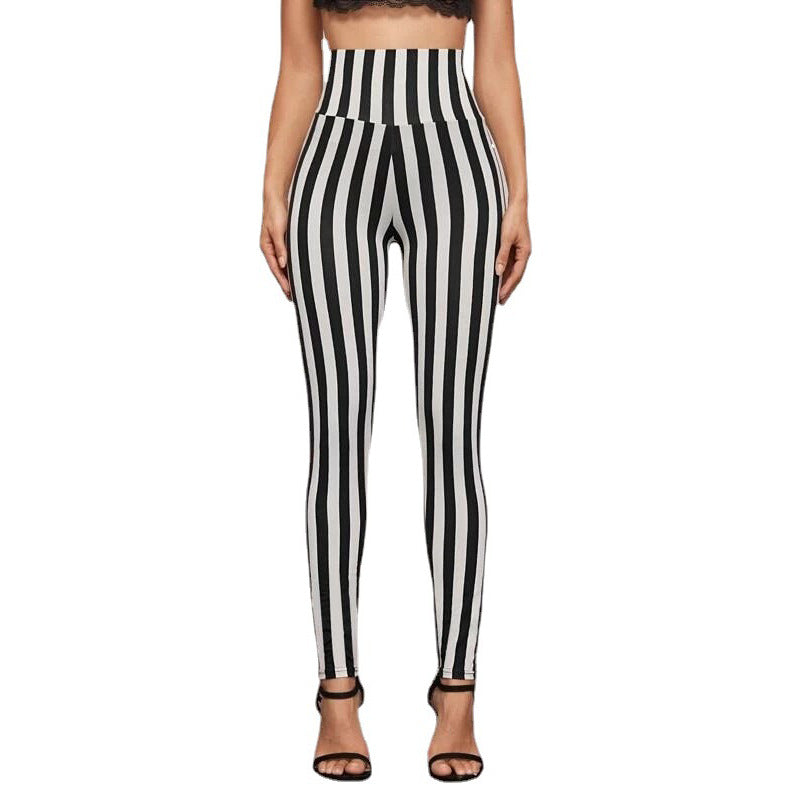 Leggings skinny a righe verticali a vita alta di Valstrend, pantaloni cropped aderenti e alla moda.