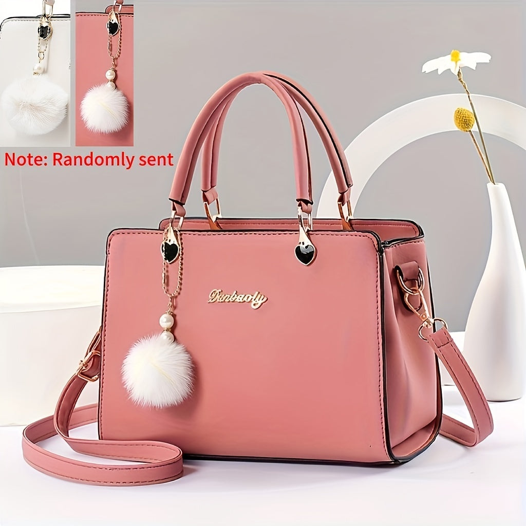 Faux Leather Tote Bag for Women - Large Capacity, Simple Style, Versatile Solid Color Handbag, Zipper Closure, Polyester Lined, Dry Clean, Elegant Design
