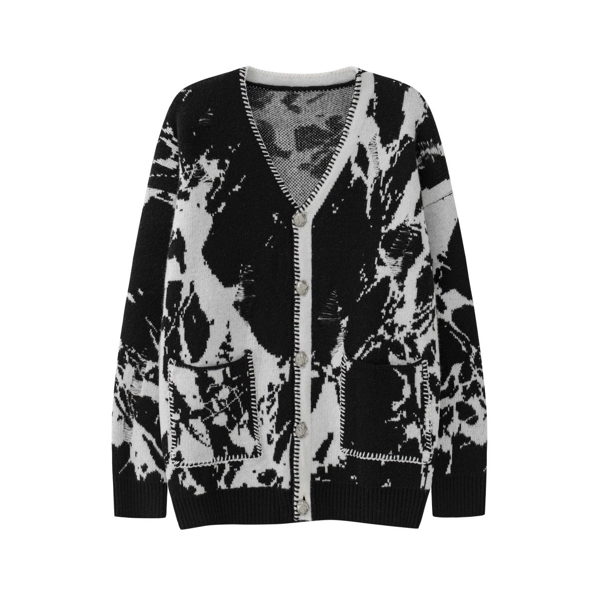 Cardigan a maglia Valstrend con motivo fiocco di neve, scollo a V e effetto strappato, morbido e caldo.