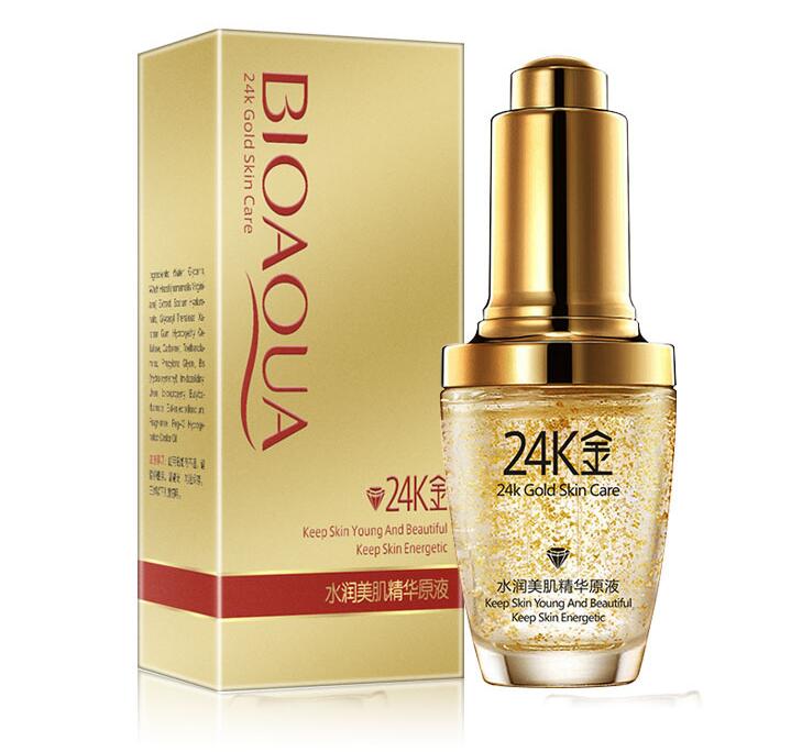 Siero viso al oro 24K Valstrend Shop, bottiglia con contagocce e etichetta elegante, crema illuminante e lussuosa