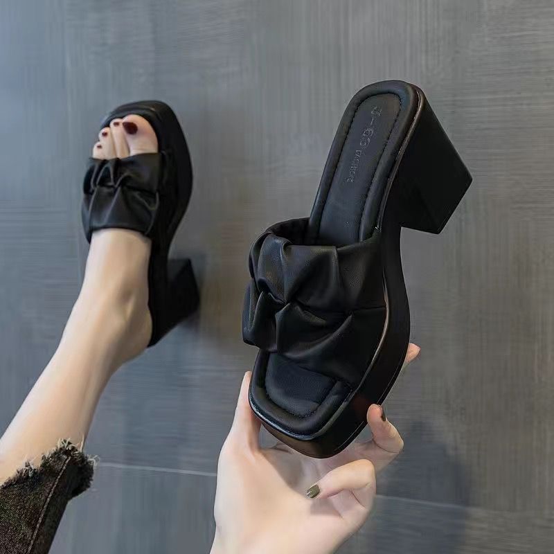 Thick Bottom Chunky Heel Waterproof Platform High Heels All-matching Slippers