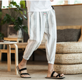 Pantaloni casual da uomo in cotone e lino stile cinese, a righe, taglia grande, con dettagli di stile giapponese, marca Valstrend.