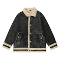 Cappotto oversize in lana di agnello Pu Fur integrata, stile casual e caldo, marca Valstrend Shop, vista frontale.
