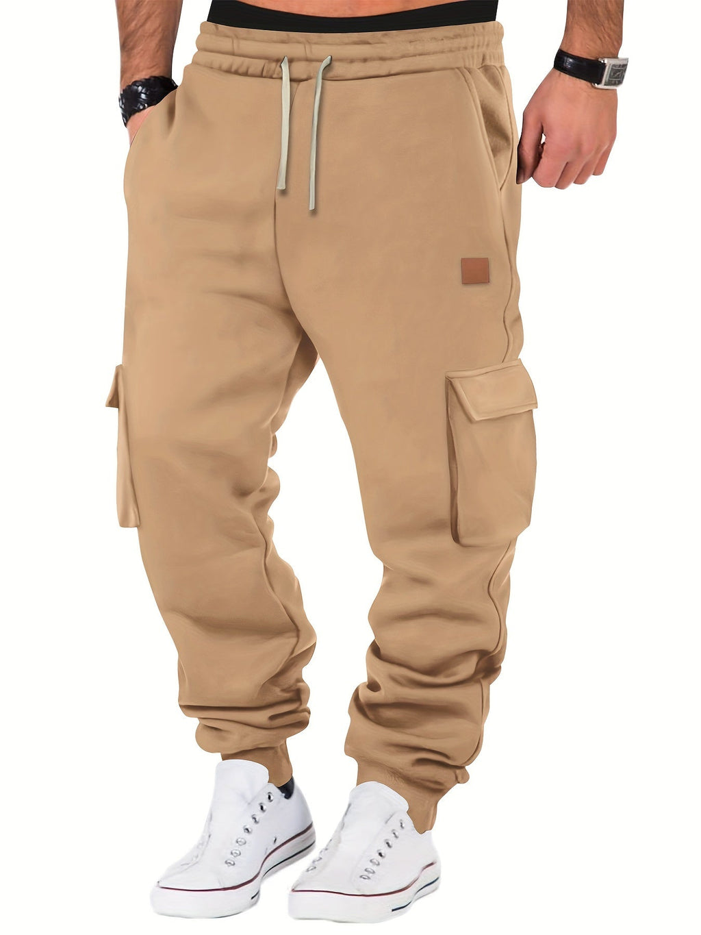Pantaloni cargo casual da uomo Valstrend, in cotone e poliestere, vestibilità ampia, vita con cordino, tessuto morbido e caldo.