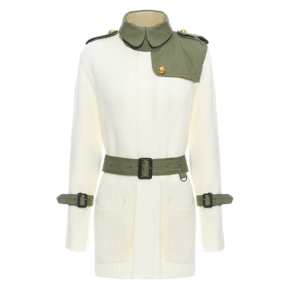 Cappotto trenchino donna a maglia con lacci, stile classico e moderno, in tessuto tricot, marchio Valstrend shop.