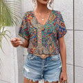 Women's Casual Dolman Sleeve Short Sleeve Western Style Trend Printed Loose Top