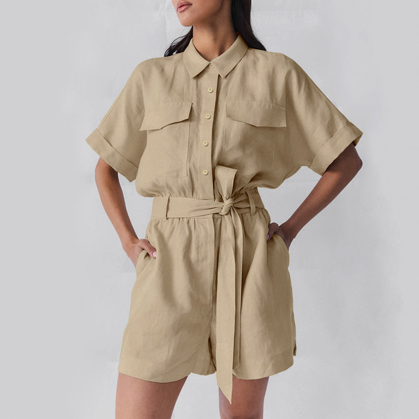 Pantaloni donna Valstrend shop a vita alta con pantaloni larghi a maniche corte in stile retrò con lace-up, colletto a punta