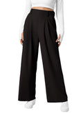 Pantaloni donna a vita alta elasticizzati a gamba larga in maglia waffle casual, marca Valstrend, visibili in dettaglio.