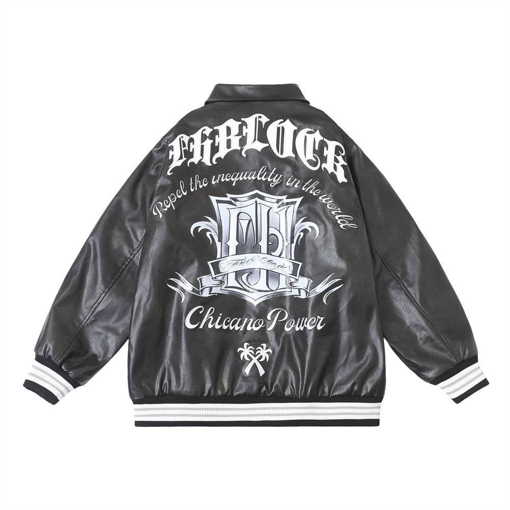 Flower Letter Printing Motorcycle Jacket Men