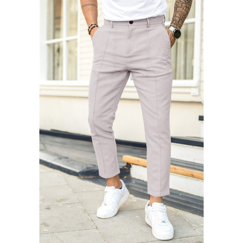 Pantaloni da uomo Valstrend in tessuto solido con piega doppia, pantaloni casual eleganti, linea classica e vestibilità comoda