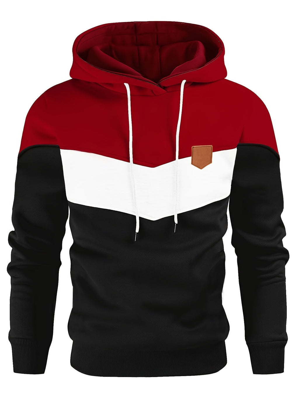 Felpa con cappuccio uomo Valstrend, maniche lunghe color blocking, tasca a marsupio, stile casual e versatile, con coulisse.