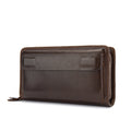 Portafoglio Valstrend First Layer in pelle di mucca con doppia tasca e cerniera, vista frontale con dettagli in pelle naturale