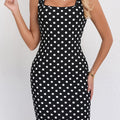 Polka Dot Print Bodycon Cami Dress, Elegant Square Neck Sleeveless Wide Strap Dress For Spring & Summer, Women's Clothing