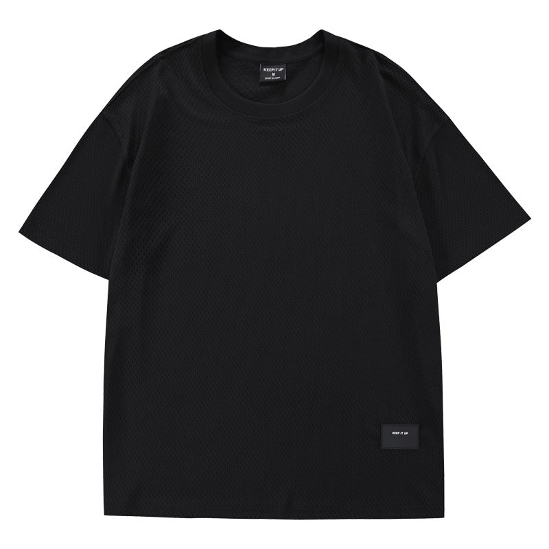 Maglietta uomo retro in mesh pesante, maniche corte, stile largo e casual, marchio Valstrend Shop, tessuto resistente e traspirante