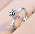 Anello da fidanzamento Valstrend, classico con sei artigli e diamante simulato, placcato in oro bianco 18 karati, elegante e brillante.