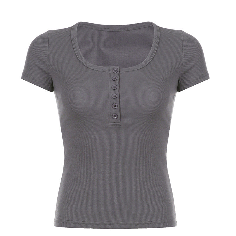 Maglietta a maniche corte valstrend in maglia sottile, base color pura, versatile e casual, dettaglio con cucitura a filo sottile.
