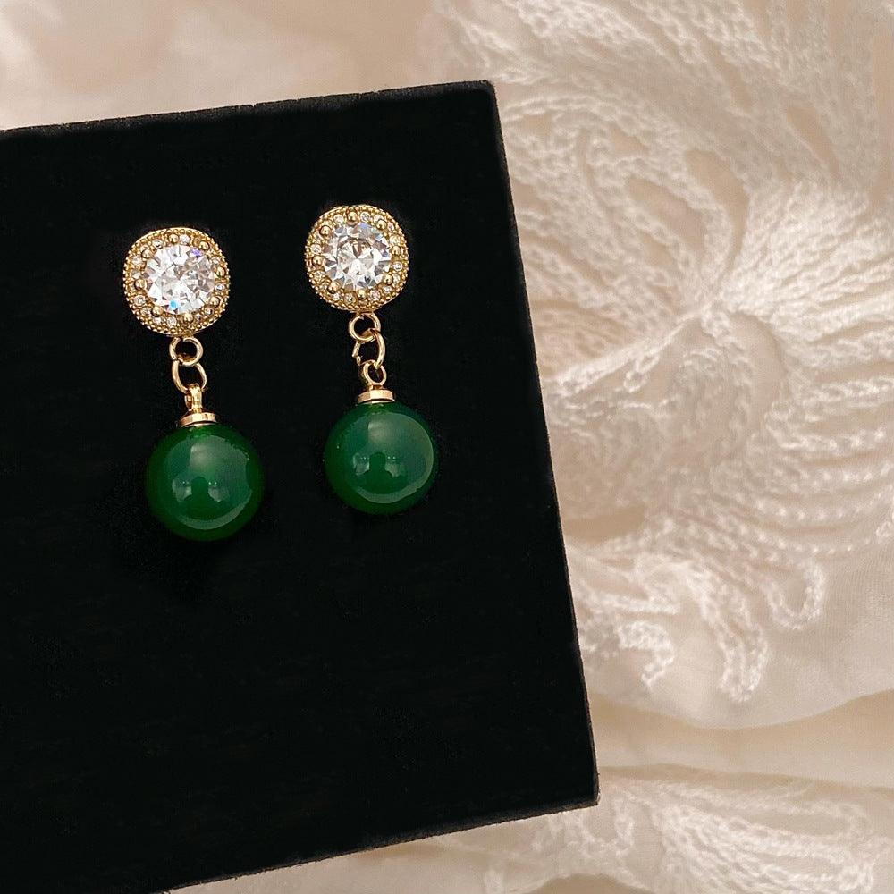 Green Chalcedony Pendant Tassel Earrings Fashion Green