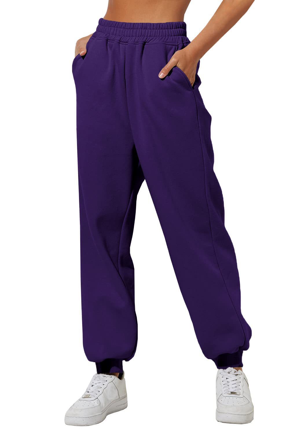 Pantaloni jogger donna a vita alta e vita larga Valstrend, pantaloni casual con tasche e cinturino in tessuto morbido.