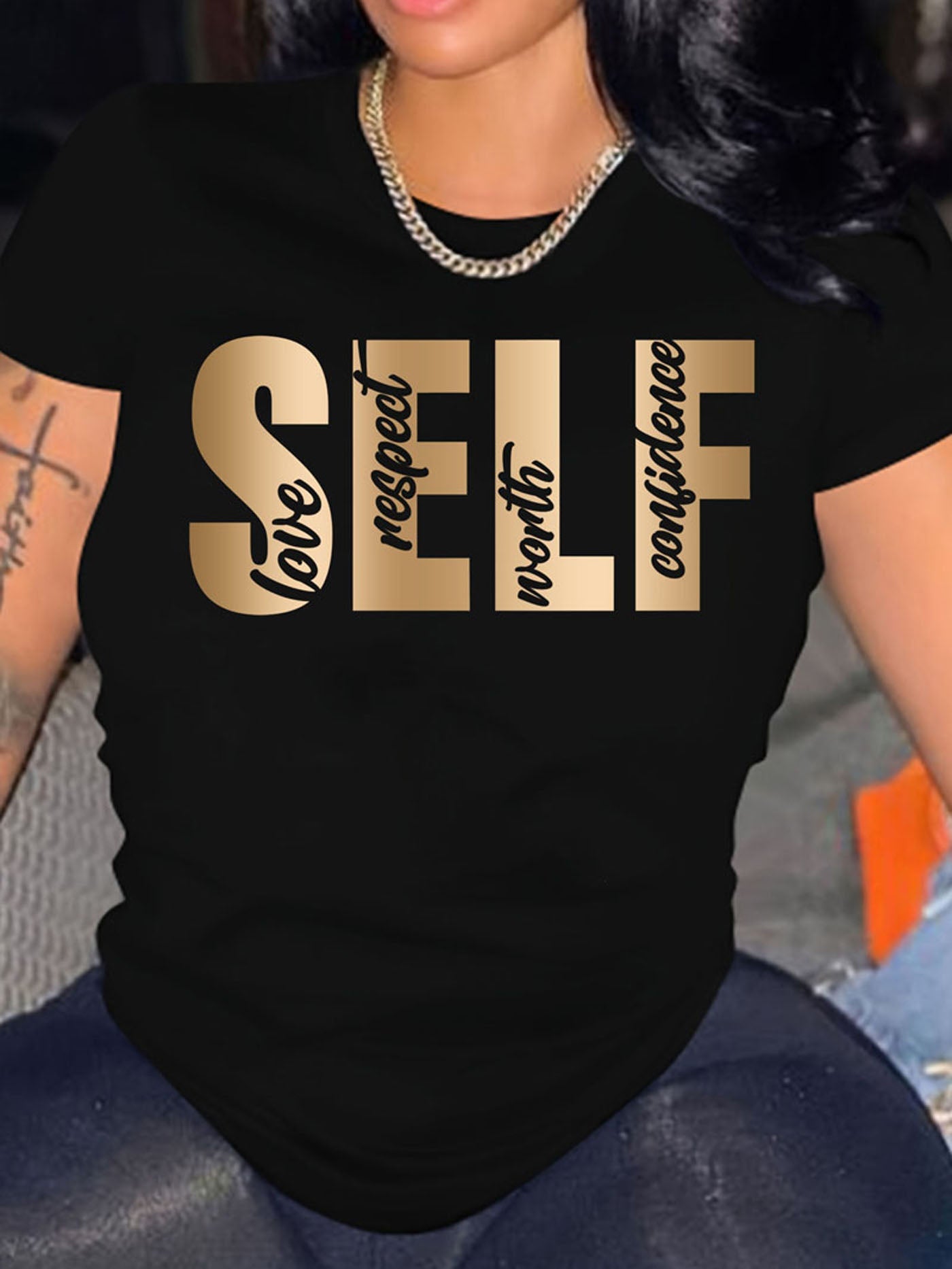 T-shirt donna Valstrend con maniche corte e stampa di lettere, casual, ideale per primavera ed estate.