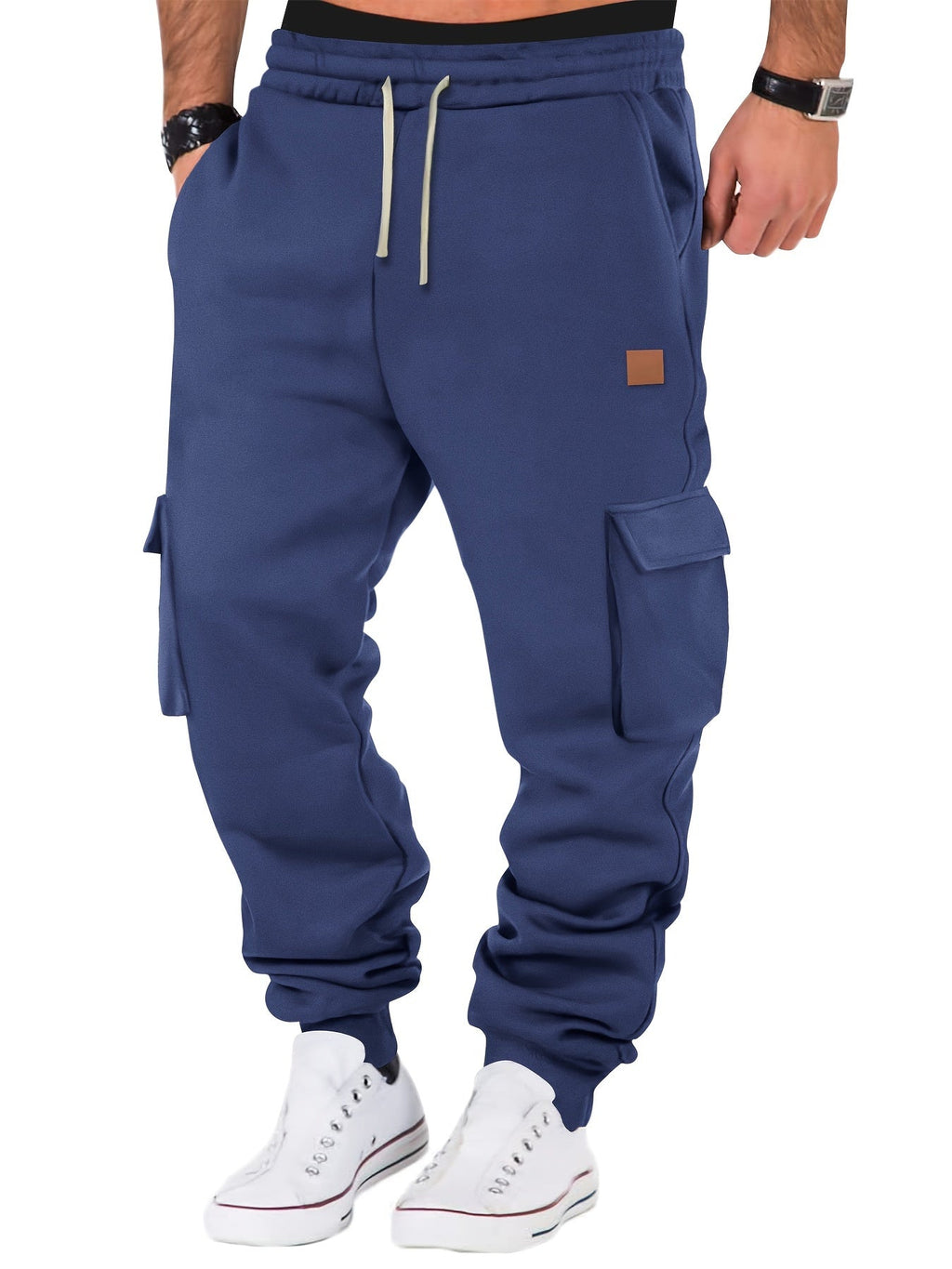 Pantaloni cargo da uomo Valstrend, jogger caldi e comodi in cotone e poliestere, colore solido, vita con cordoncino, vestibilità ampia.