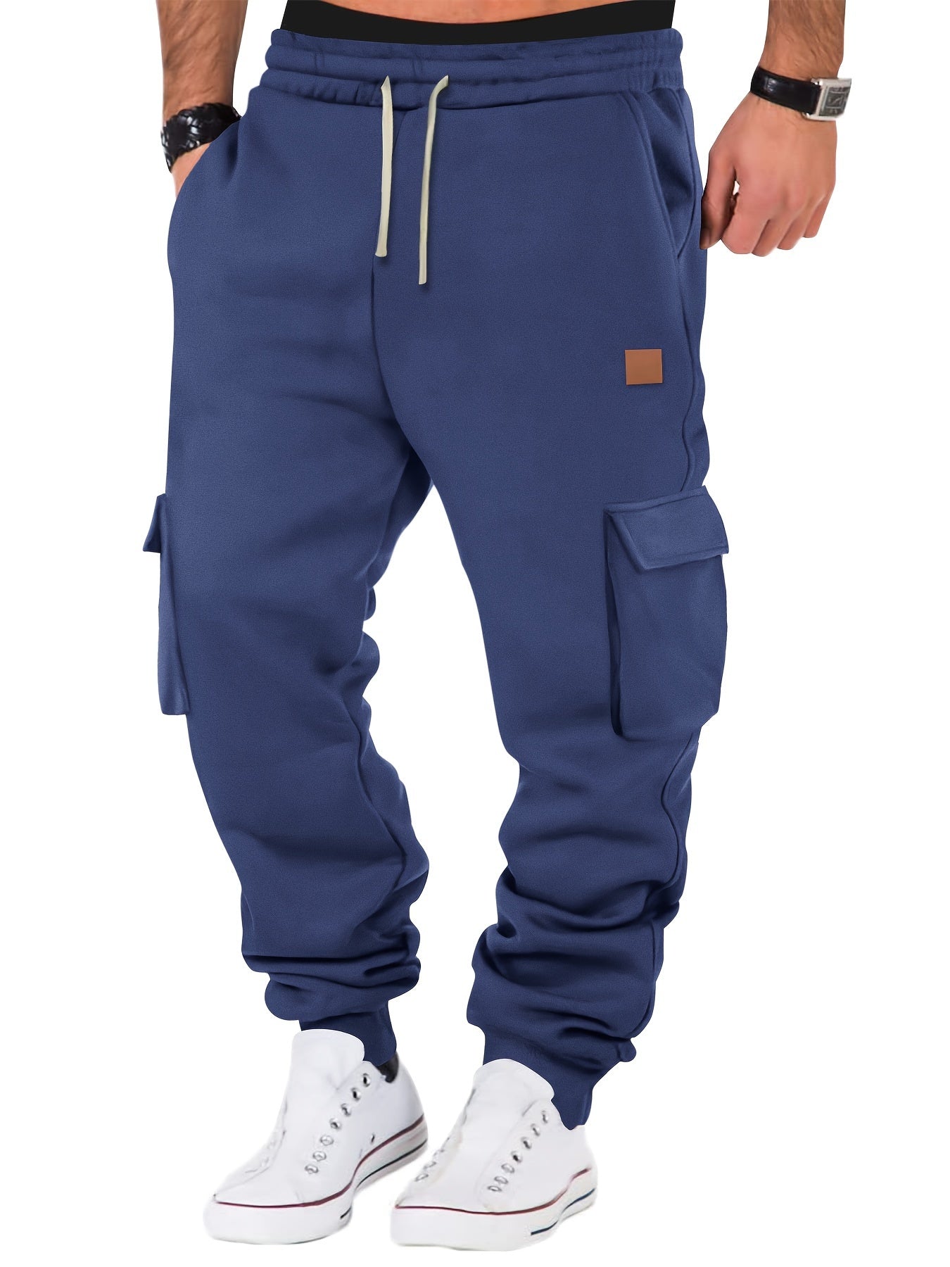 Pantaloni cargo da uomo Valstrend, jogger caldi e comodi in cotone e poliestere, colore solido, vita con cordoncino, vestibilità ampia.