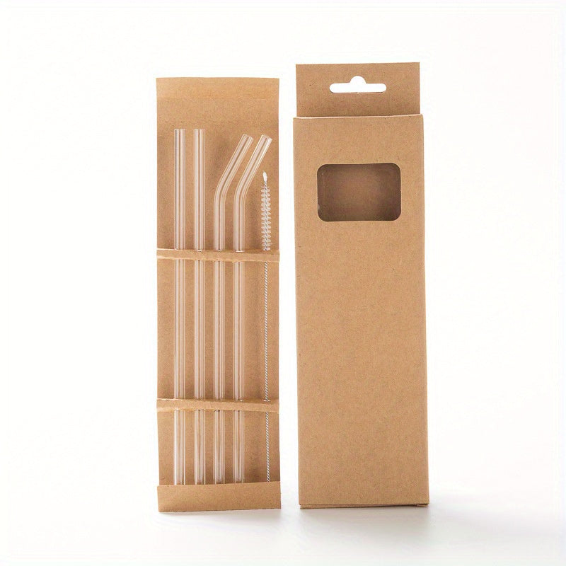 1 Set (4 Straws + 1 Brush) High Borosilicate Transparent Glass Straws, Heat Resistant Reusable Drinking Straws - Perfect for Drinking Water Cups