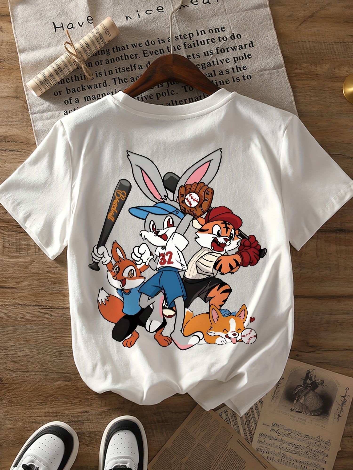 T-shirt donna con stampa cartone animato, maniche corte e scollo rotondo, casual per primavera ed estate, marca Valstrend.