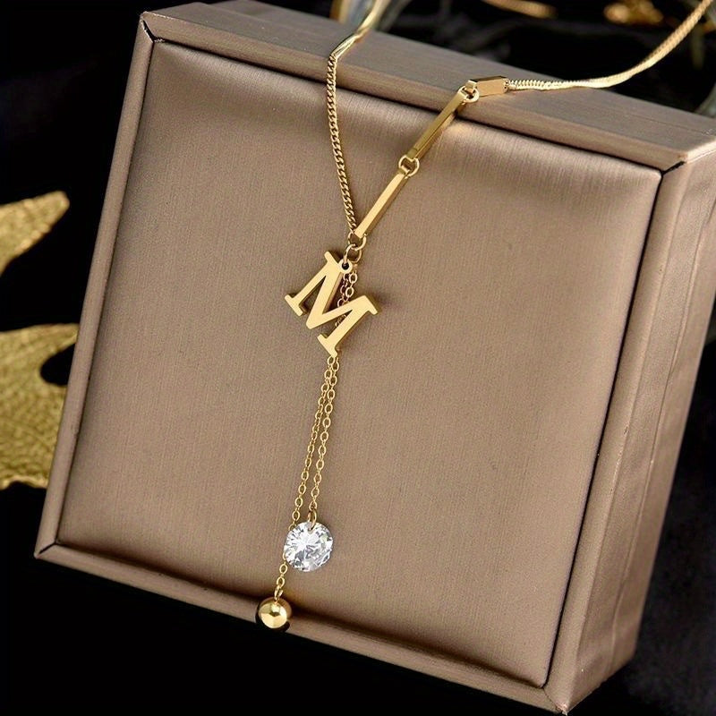 Collana con ciondolo a lettera M in acciaio titanio, stile hip-hop, donna, accessorio moda per Halloween e Natale.