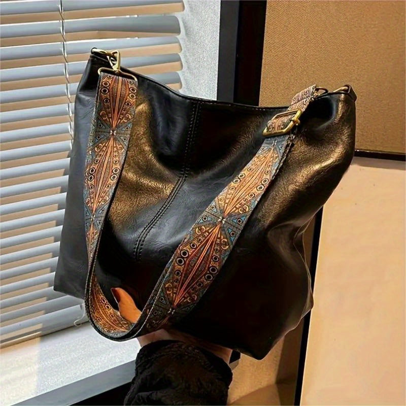 Borsa a tracolla grande Valstrend in stile boho chic, capiente, con tracolla larga vintage, ideale per uso casual e pendolari.