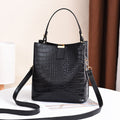 Elegant Faux Leather Crocodile Pattern Bucket Bag with Detachable Shoulder Strap, Magnetic Closure, and Polyester Lining - Versatile Women's Crossbody Handbag