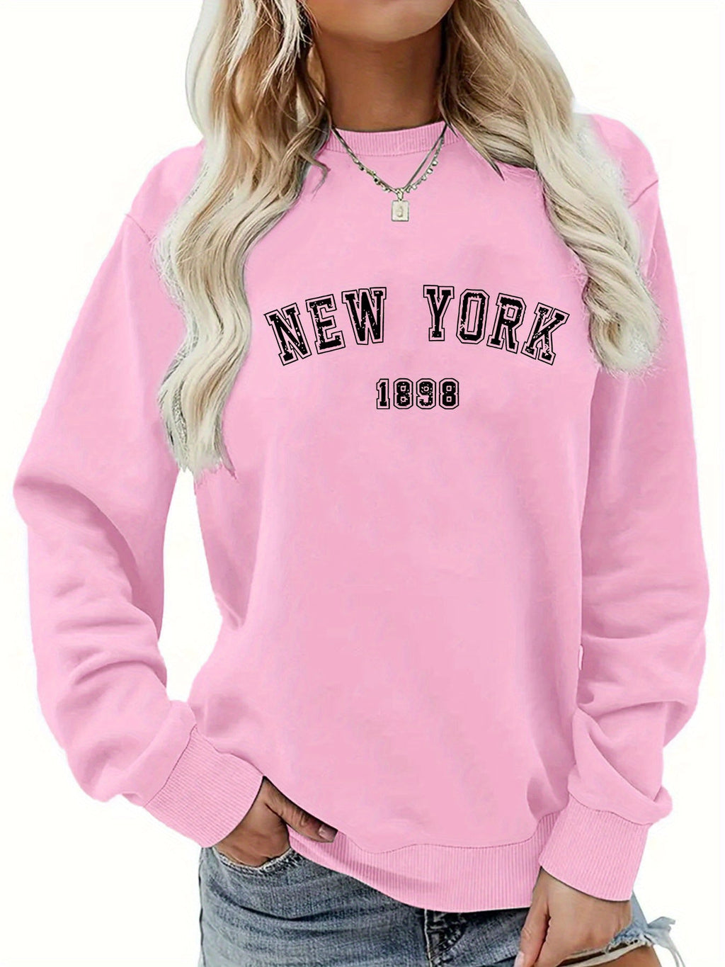 Felpa oversized New York Print Valstrend shop, manica lunga e collo rotondo, ideale per autunno e inverno, donna